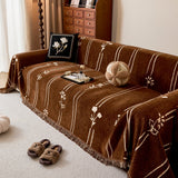 Chenille Jacquard Sofa Throw Cover with Tassel Soft Thick Couch Protector Blanket