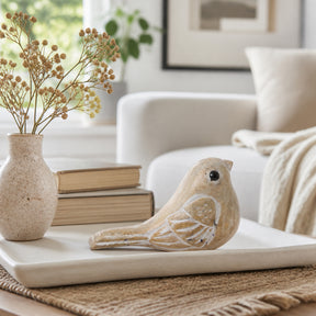 Bel Aire Distressed White Wooden Decor Bird