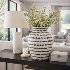 Hackettburn Ivory/Blue Capiz Dots Vase