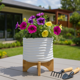 Bombay White/Brown Textured Planter with Stand