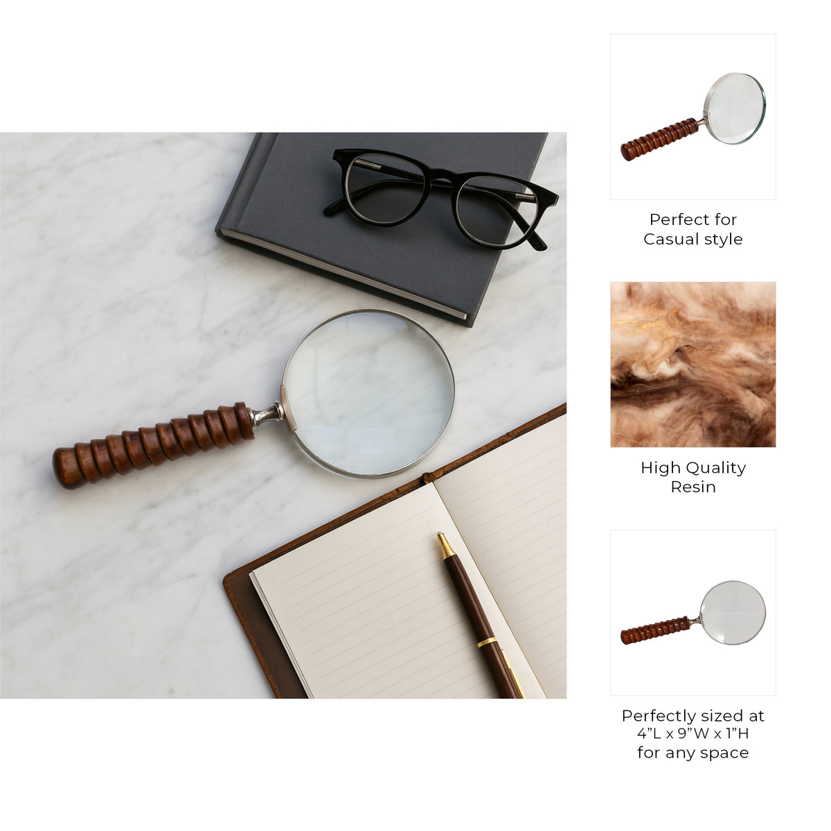 Narod Brown/Silver Ridged Handle Magnifying Glass