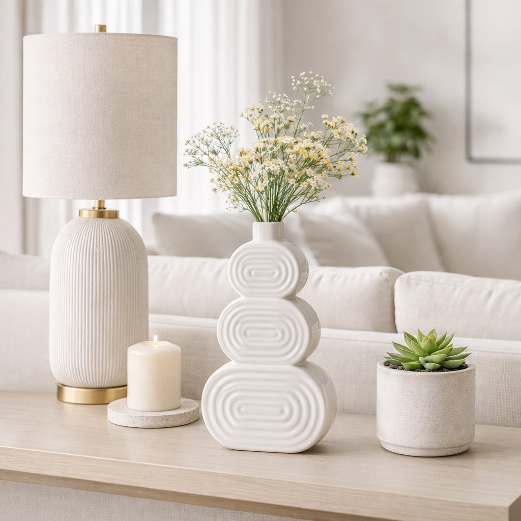 Saxon White Large Ceramic Stacked Circles Vase