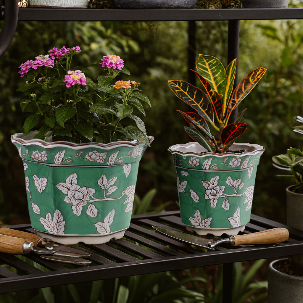 Aidenridge Green/White/Brown Planters (Set of 2)
