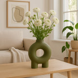 The Oaks Olive Ceramic Donut Footed Vase