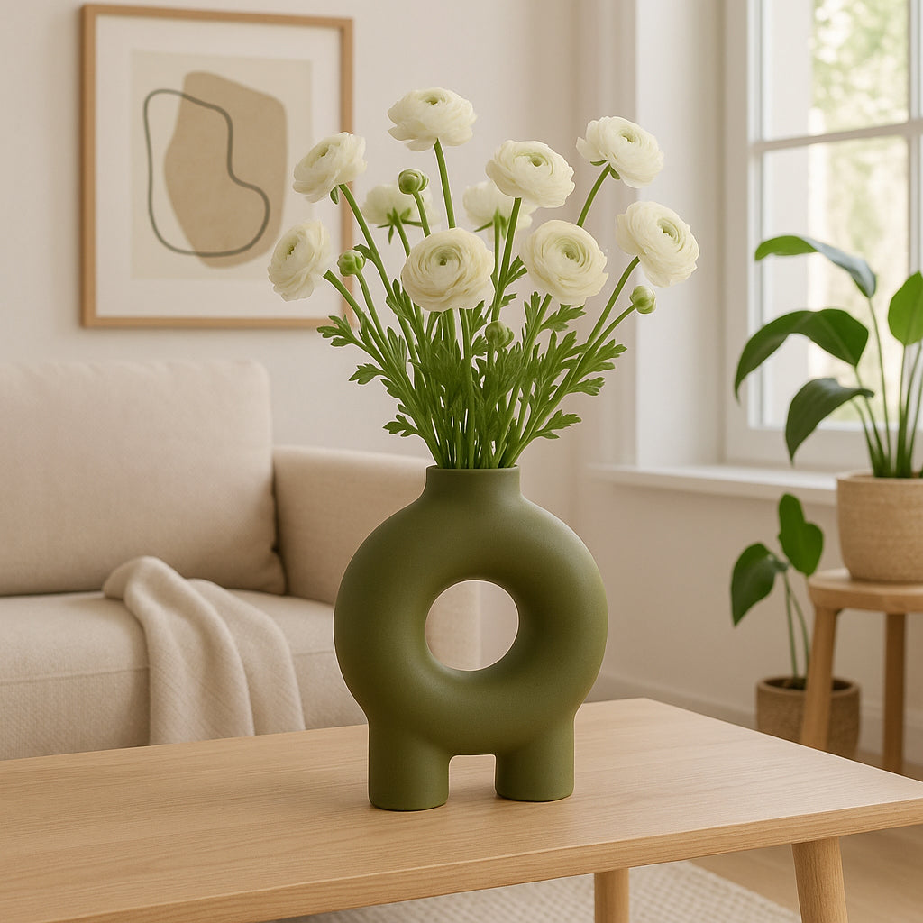 The Oaks Olive Ceramic Donut Footed Vase