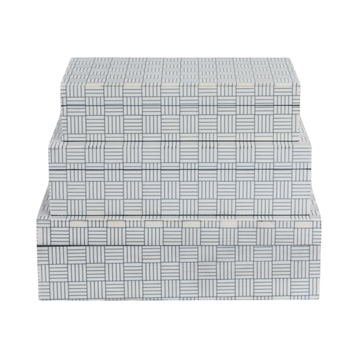 Lyonsville White/Black Checkerboard Etched Boxes (Set of 3)