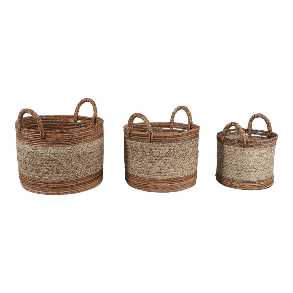 Valona Natural Banana Leaf and Seagrass Baskets (Set of 3)