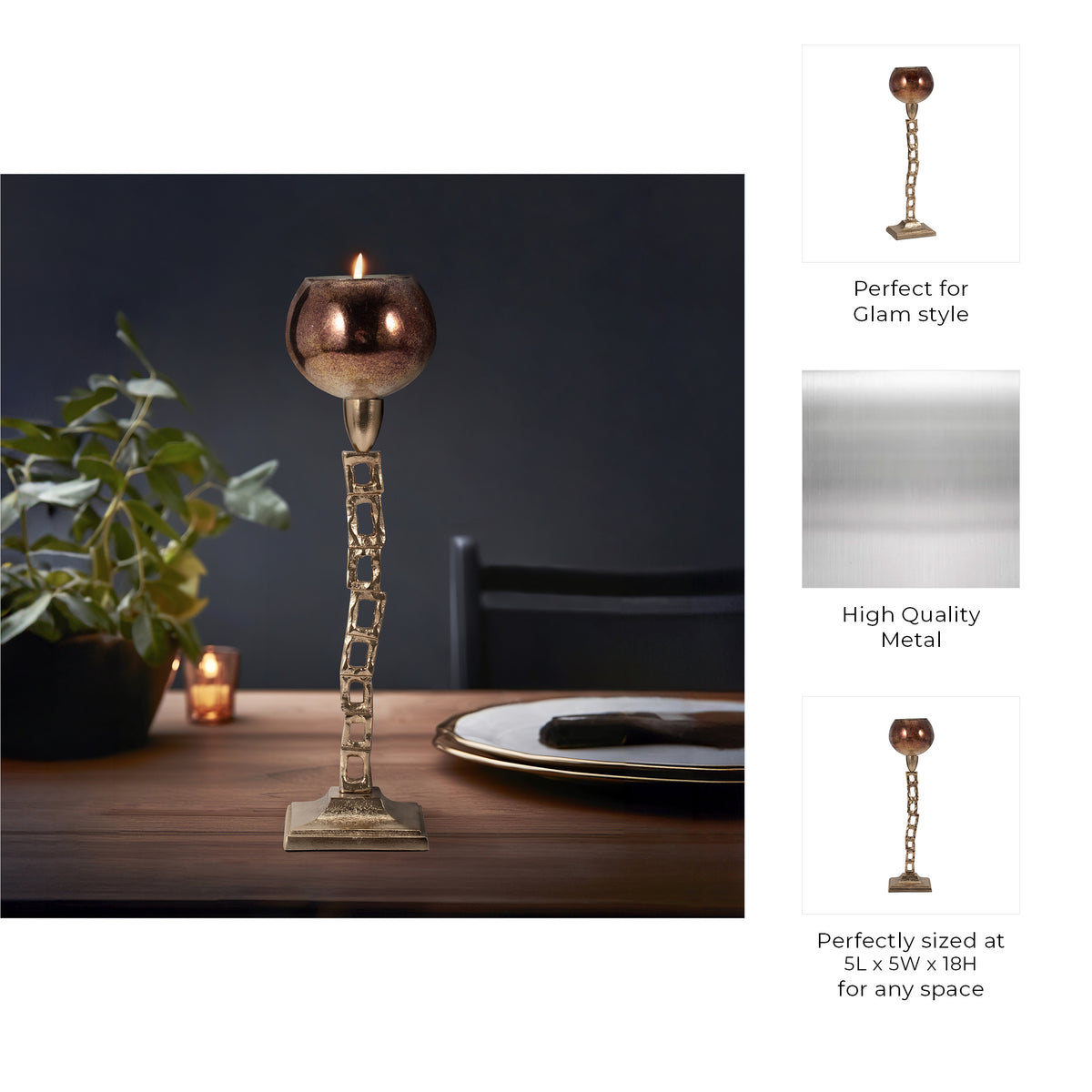 Monrovia Gold Small Metal Tealight Holder with Base
