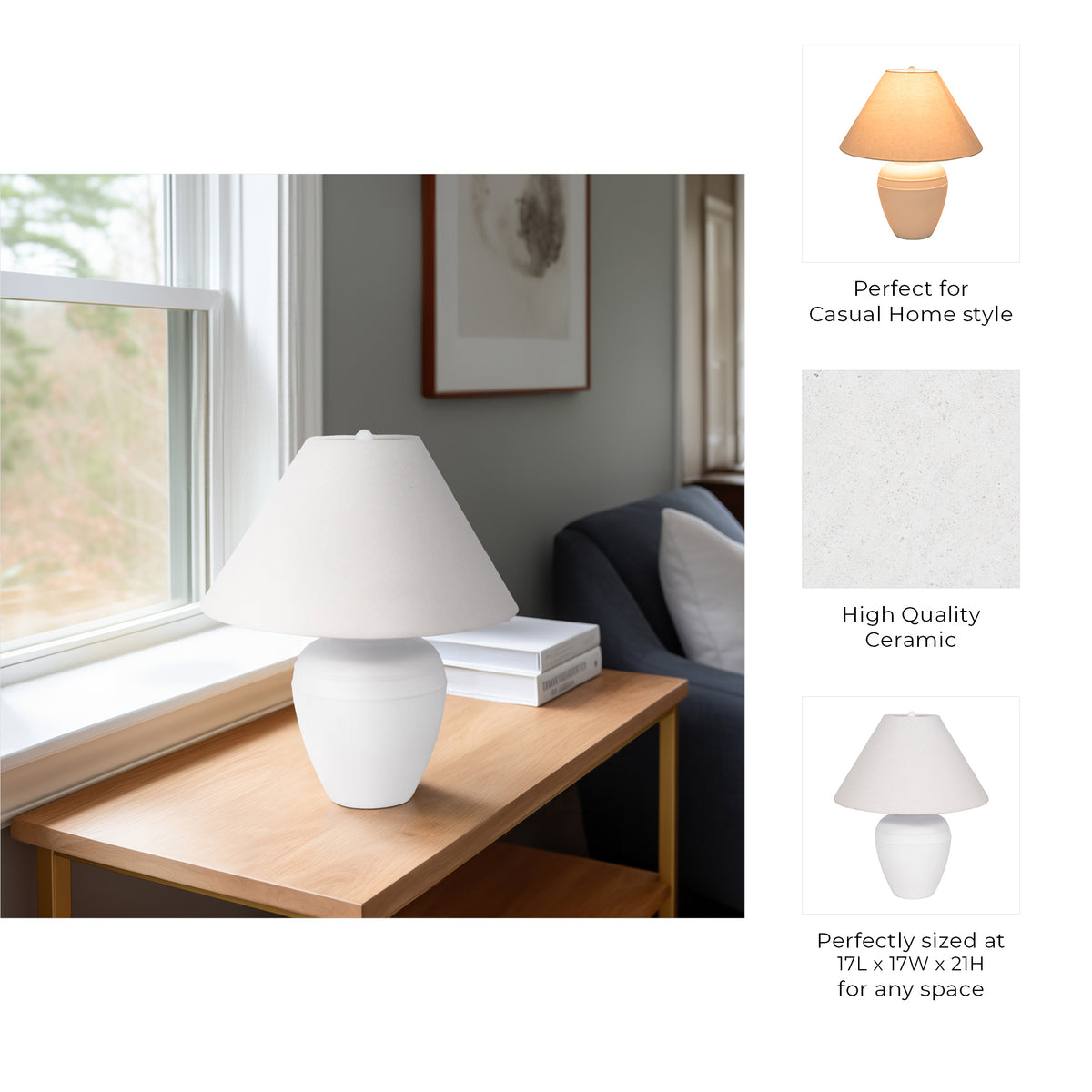 Bailhache White Textured Table Lamp with Tapered Shade