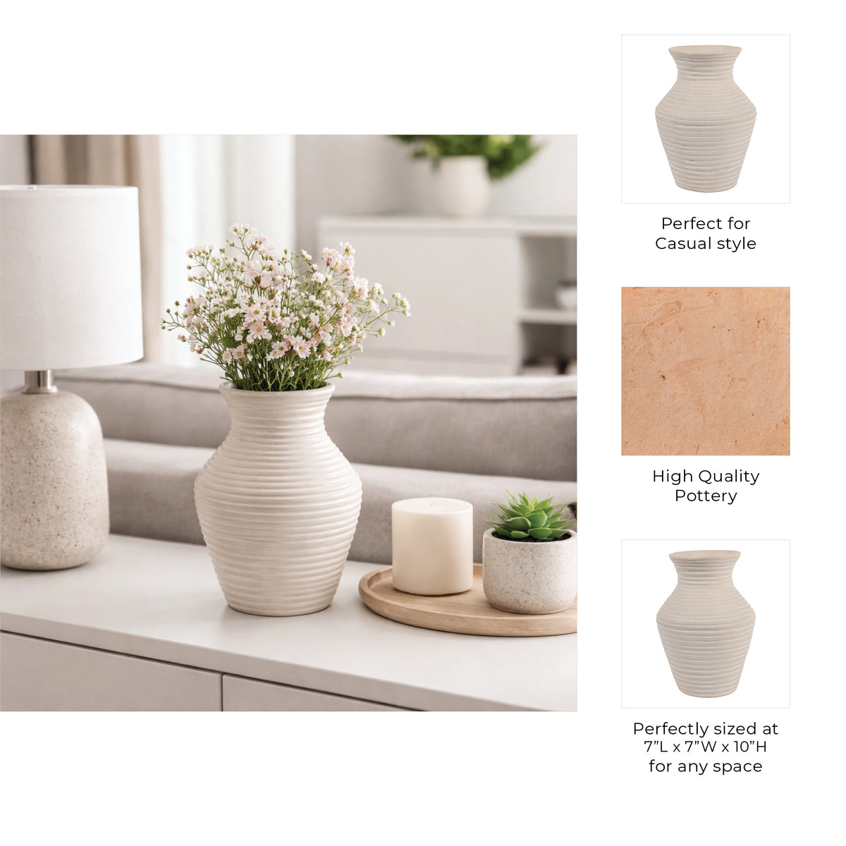 Brazos Ivory Small Paper Mache Ribbed Vase