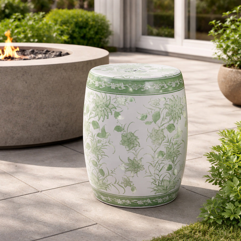 Hunterdale Green/White Garden Stool