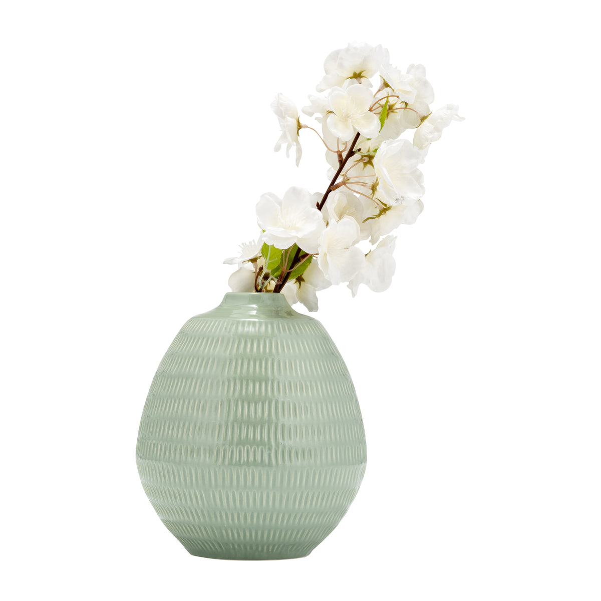 Chipps Dark Sage Ceramic Stripe Oval Vase - 17415-03EC