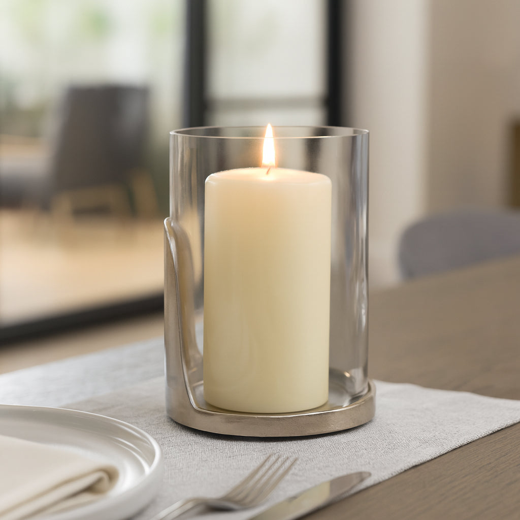 Wilson Grove Silver/Clear Metal Base Hurricane Pillar Holder