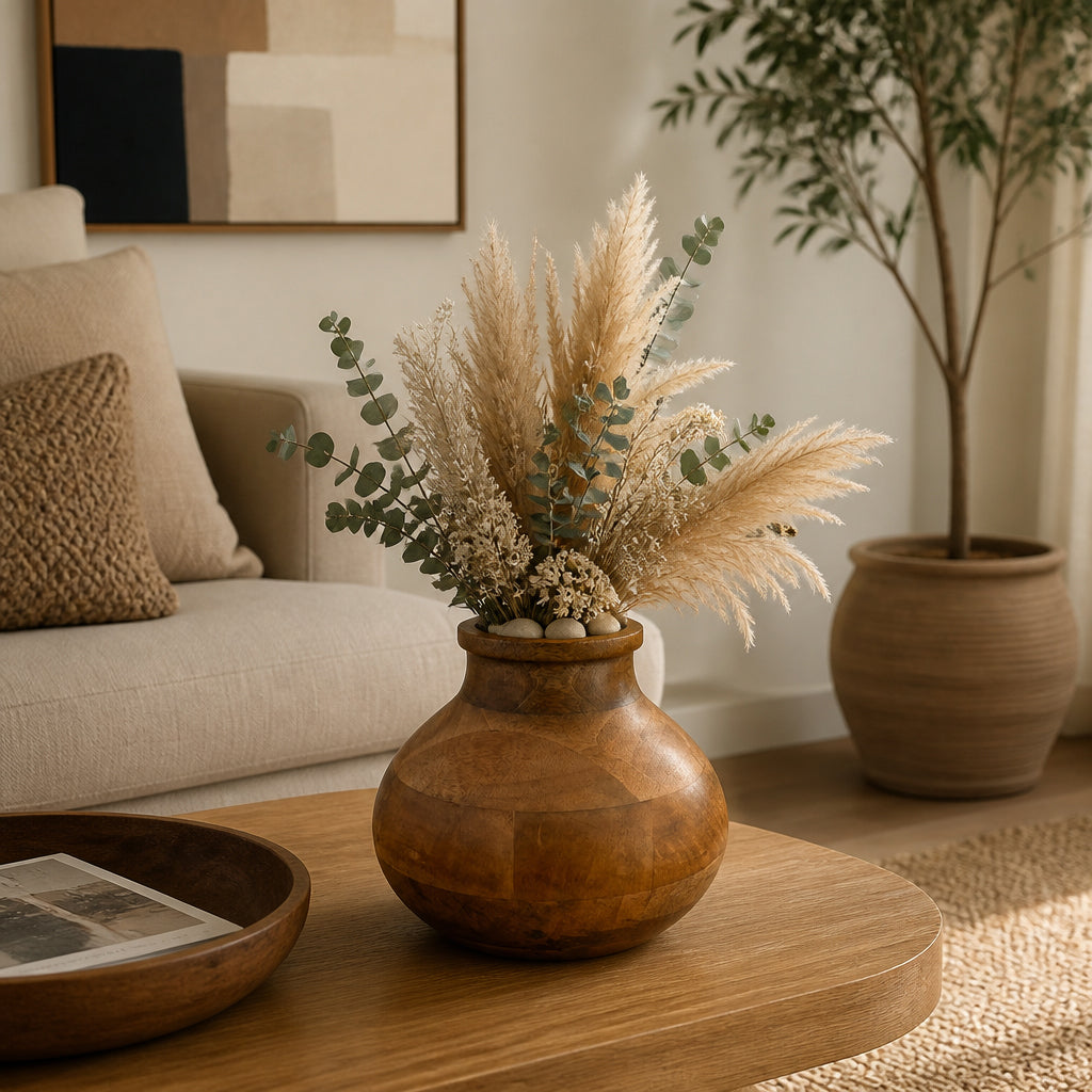 Darlingtonia Brown Round Mango Wood Vase