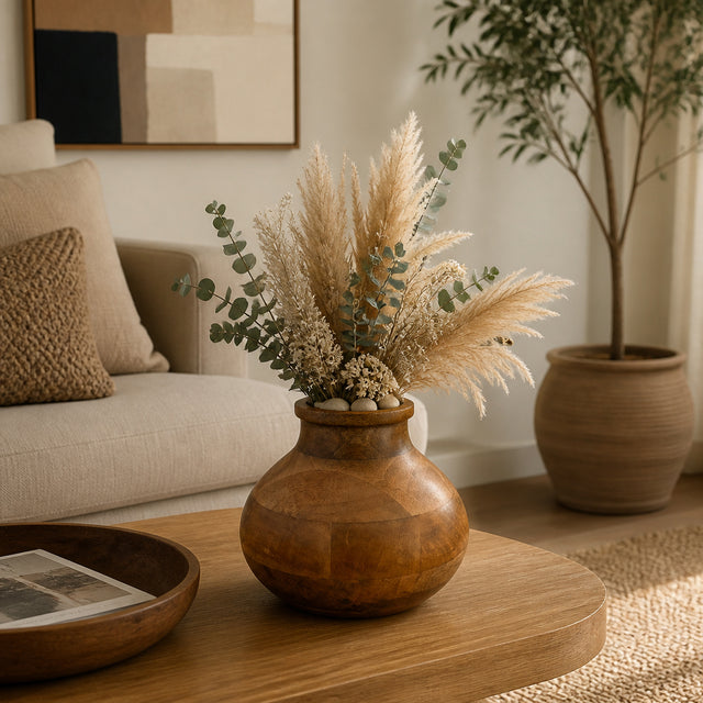 Darlingtonia Brown Round Mango Wood Vase