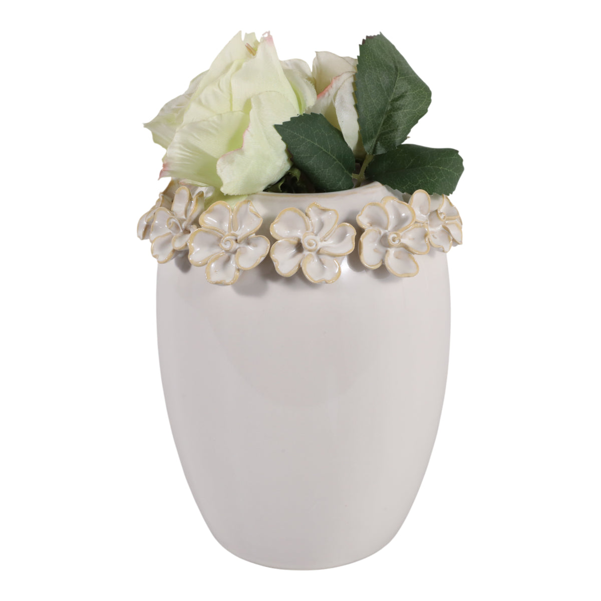 Hartley Ivory/Gold Floral Applique Vase