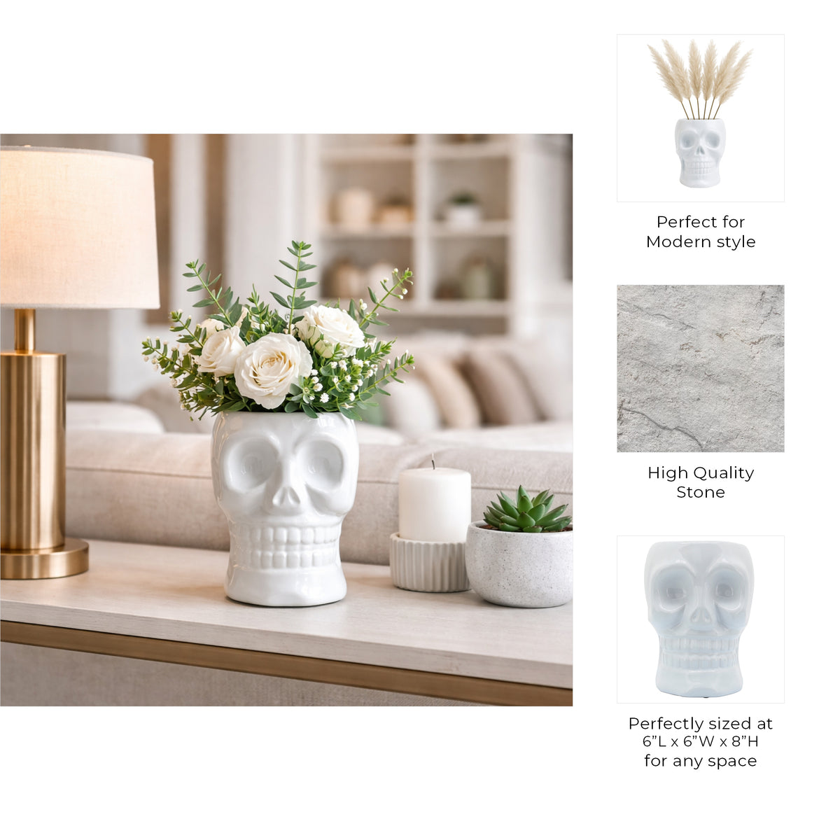 Kathryn White Large Ceramic Skull Vase