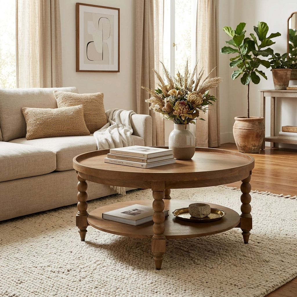 Sandia Brown Traditional Coffee Table with Shelf