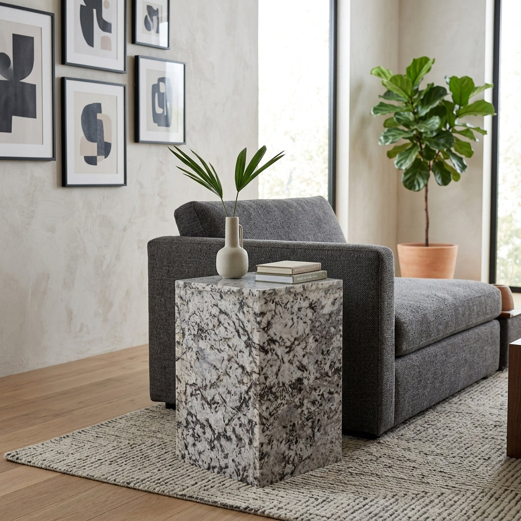 Sunol White/Black Marble Pedestal Accent Table