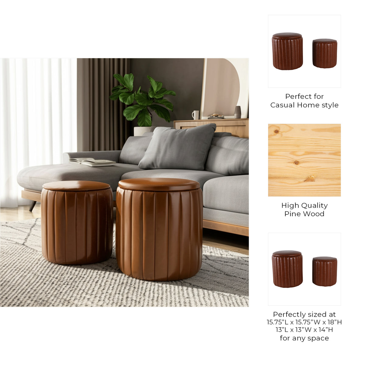 Fionacrest Brown Ottomans (Set of 2)