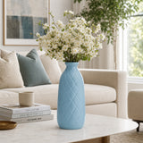 Wellsona Cameo Blue Ceramic Plaid Textured Vase