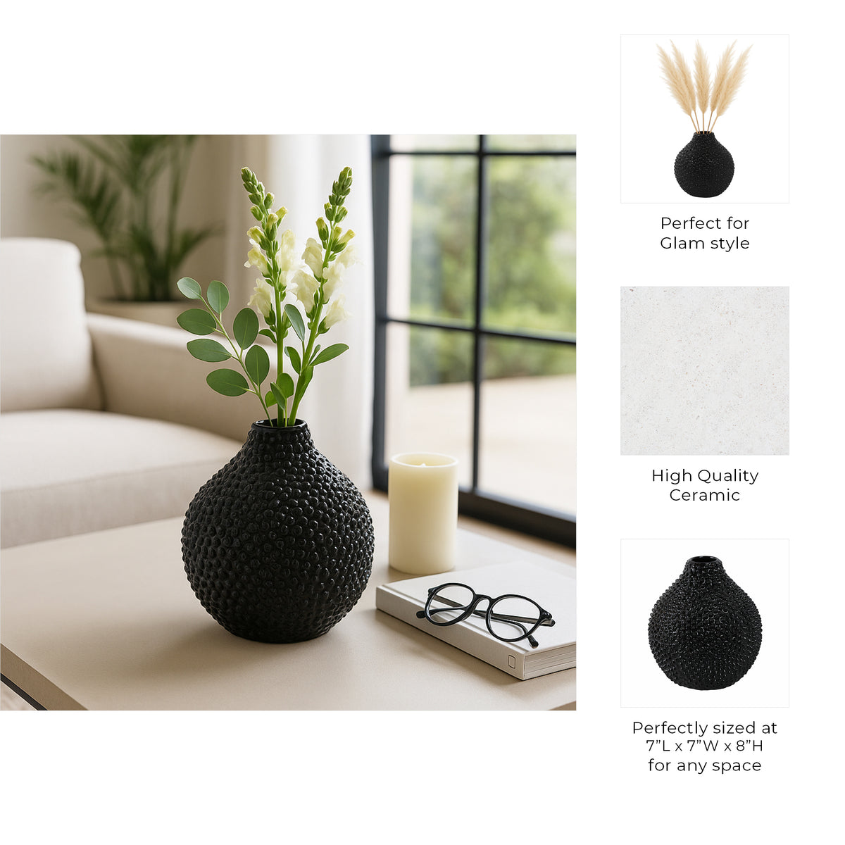 Sargent Black Gloss Spiked Ceramic Vase