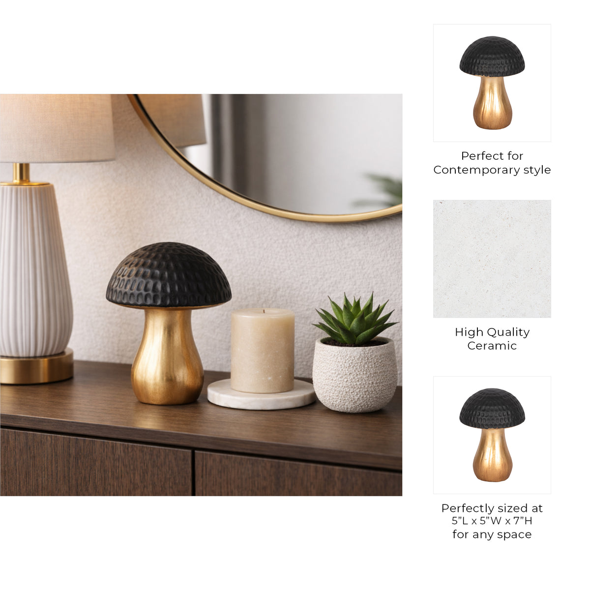 Rossi Black/Gold Hammered Top Mushroom