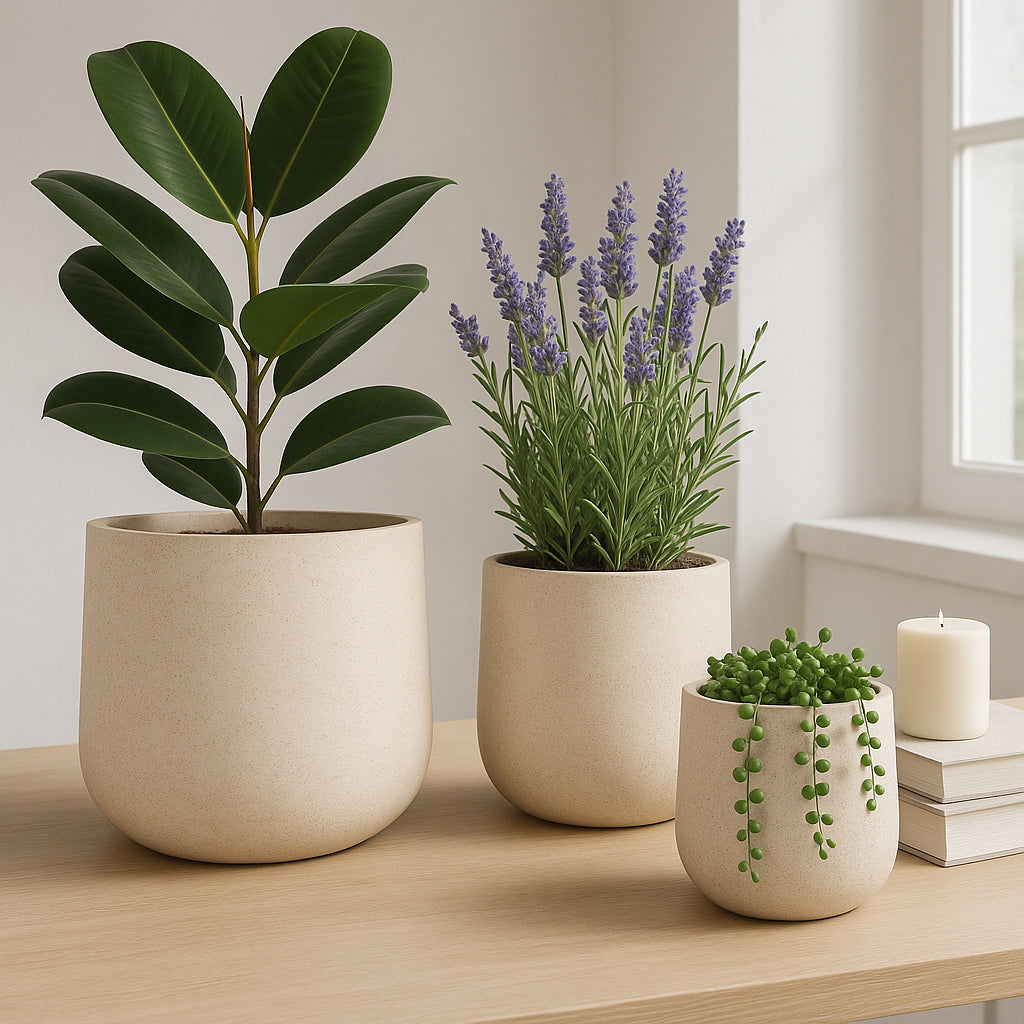 Toddcliff Ivory Resin Cement Texture Planters (Set of 3)