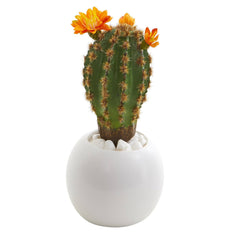 8” Artichoke and Cactus Artificial Plant in White Planter (Set of 3) - Ornate Home