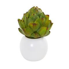 8” Artichoke and Cactus Artificial Plant in White Planter (Set of 3) - Ornate Home