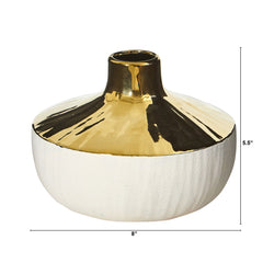 8” Elegance Ceramic Decorative Vase with Gold Accents - Ornate Home