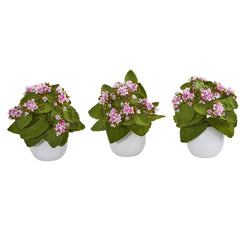 8” Kalanchoe Artificial Plant in White Vase (Set of 3) - Ornate Home
