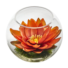 8” Lotus Artificial Arrangement in Glass Vase - Ornate Home