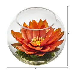 8” Lotus Artificial Arrangement in Glass Vase - Ornate Home