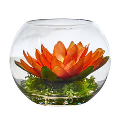 8” Lotus Artificial Arrangement in Glass Vase - Ornate Home
