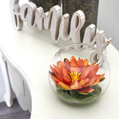 8” Lotus Artificial Arrangement in Glass Vase - Ornate Home