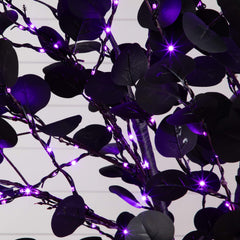 8' Pre-Lit Artificial Halloween Black Eucalyptus Tree with 540 Orange & Purple LED Lights - Ornate Home