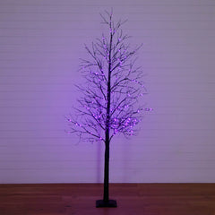 8' Pre-Lit Halloween Black Twig Artificial Tree with 510 Orange & Purple LED Lights - Ornate Home