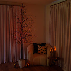 8' Pre-Lit Halloween Black Twig Artificial Tree with 510 Orange & Purple LED Lights - Ornate Home
