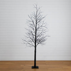 8' Pre-Lit Halloween Black Twig Artificial Tree with 510 Orange & Purple LED Lights - Ornate Home