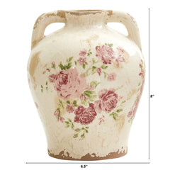 8” Tuscan Ceramic Floral Print Vase - Ornate Home
