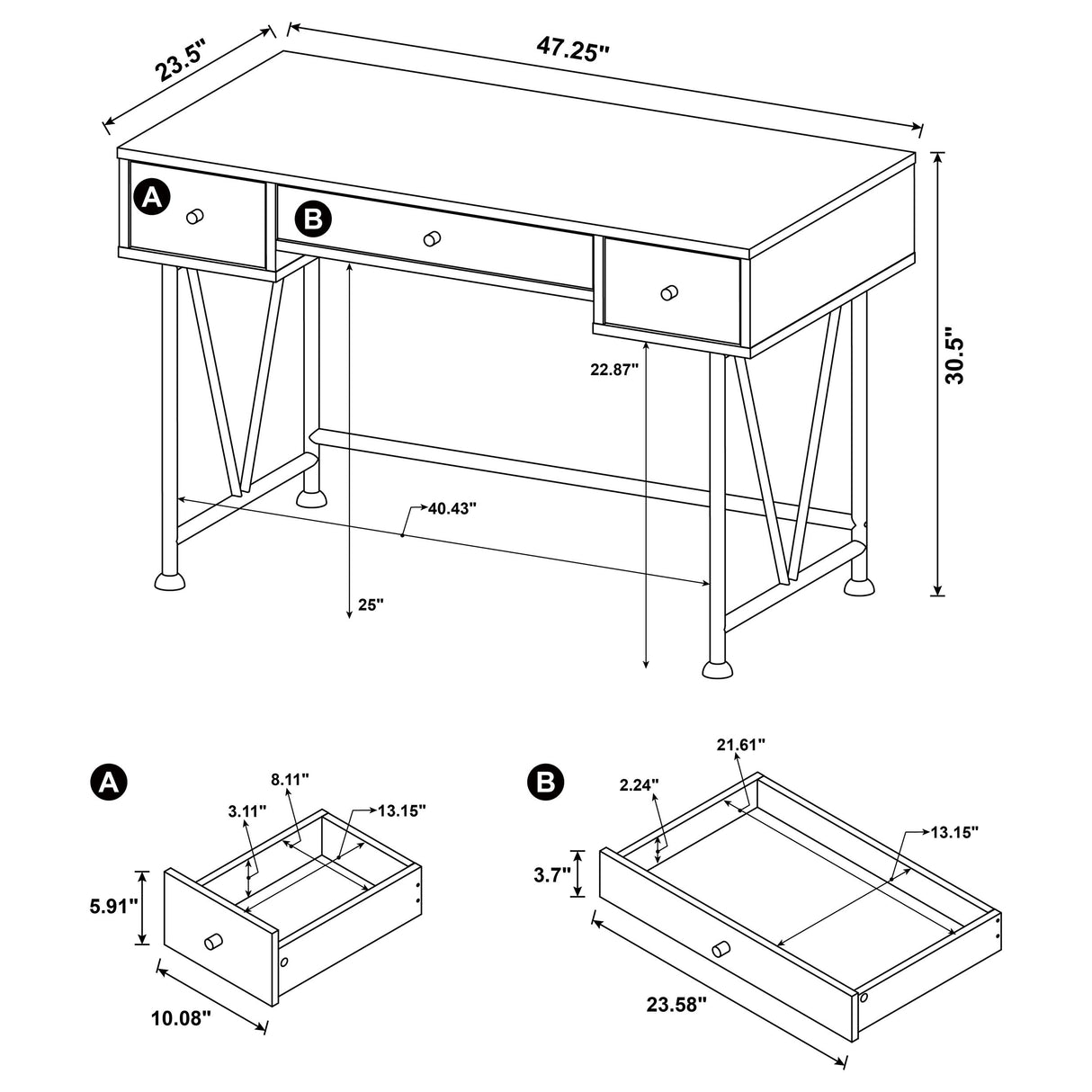 Analiese Rustic Nutmeg 3-drawer Writing Desk - Ornate Home