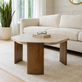 Mecca Brown Hexagon Travertine Coffee Table