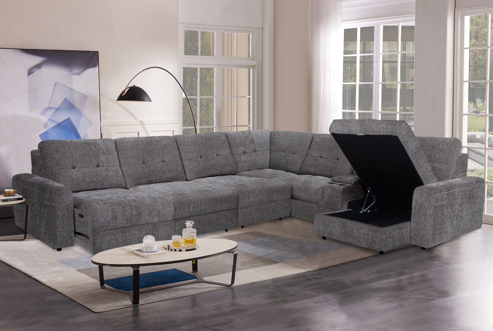 Haven Gunmetal 7-Piece Sleeper Sectional with Sliding Seats and Storage