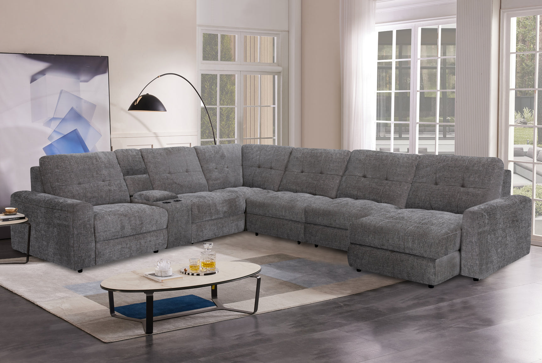 Haven Gunmetal 7-Piece Sleeper Sectional with Sliding Seats and Storage