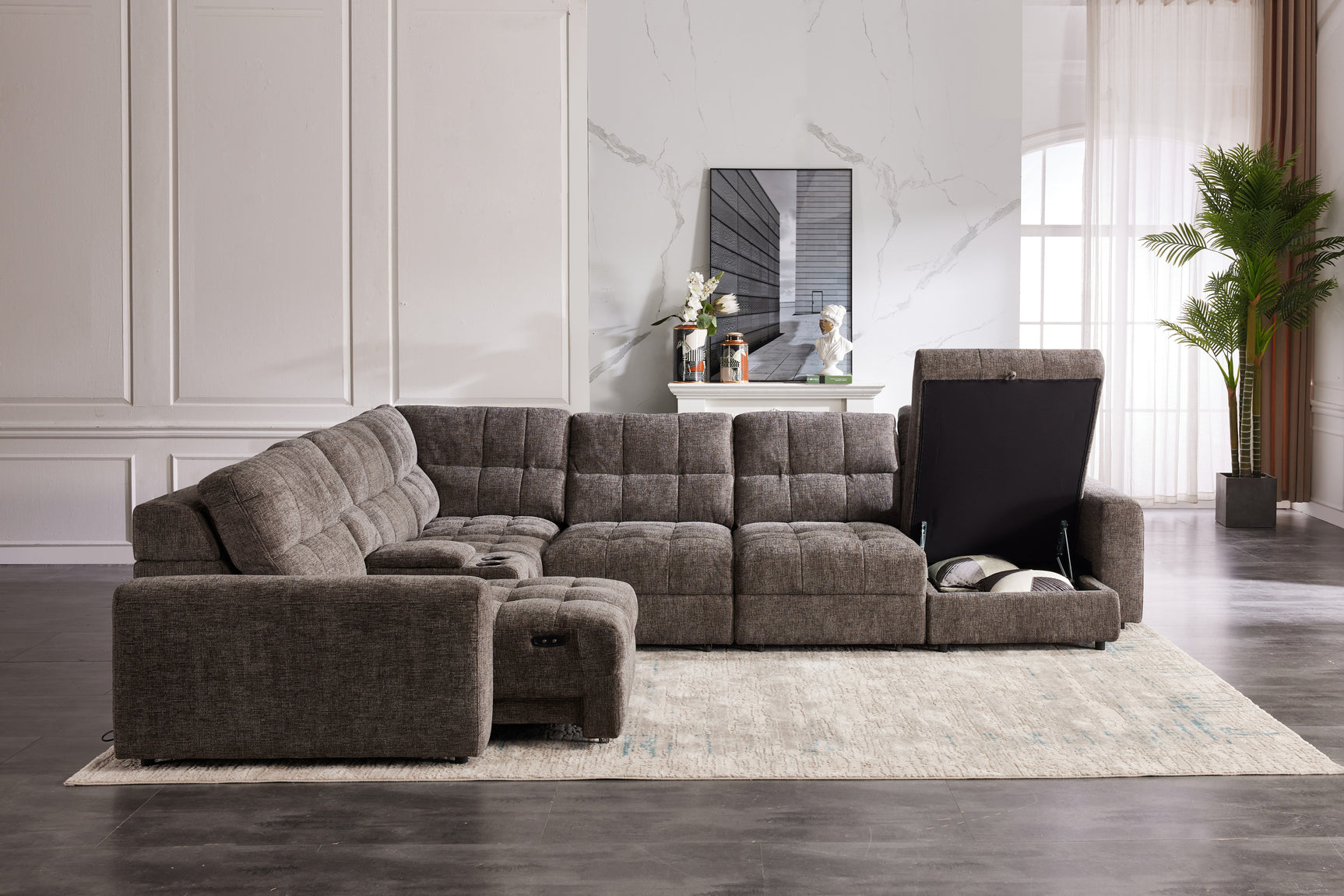 Haven Gunmetal 7-Piece Sleeper Sectional with Sliding Seats and Storage