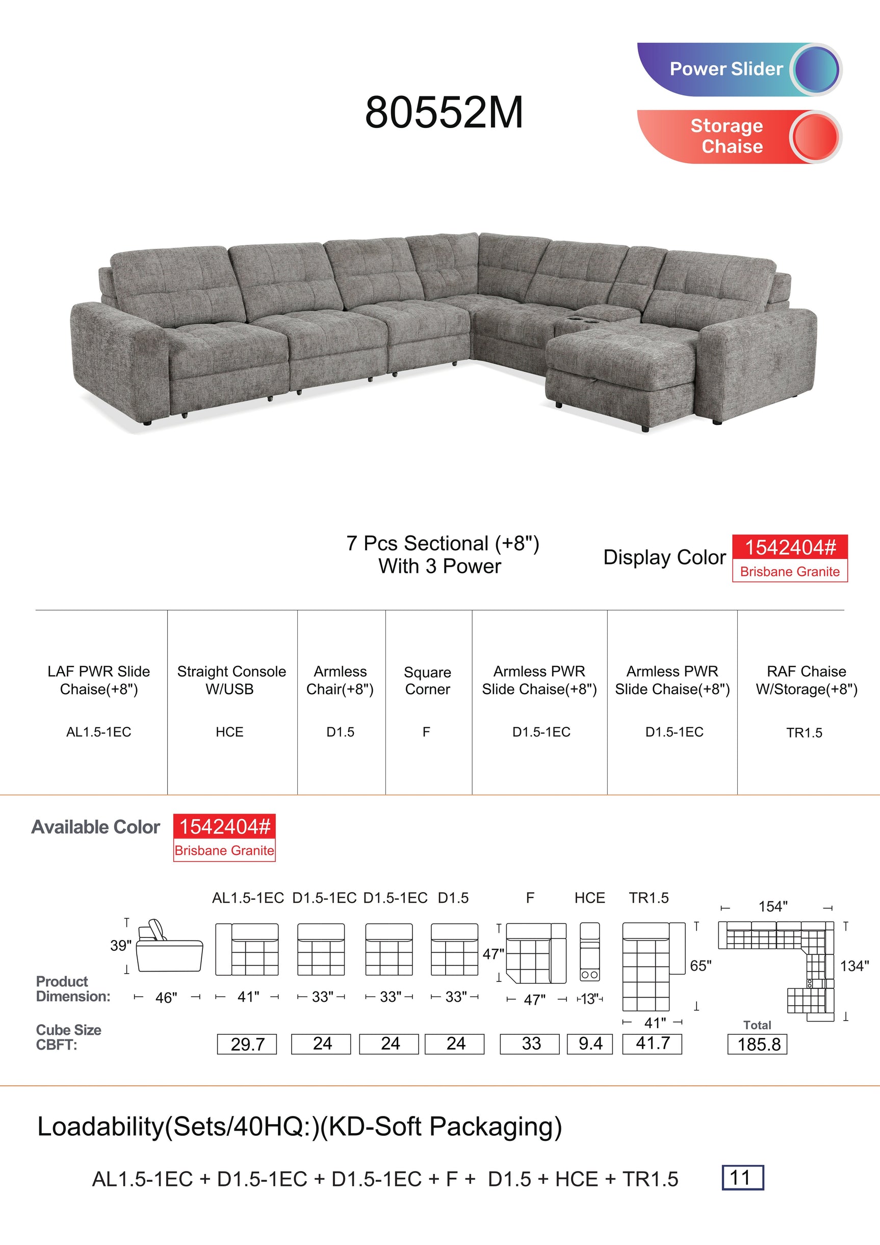 Haven Gunmetal 7-Piece Sleeper Sectional with Sliding Seats and Storage