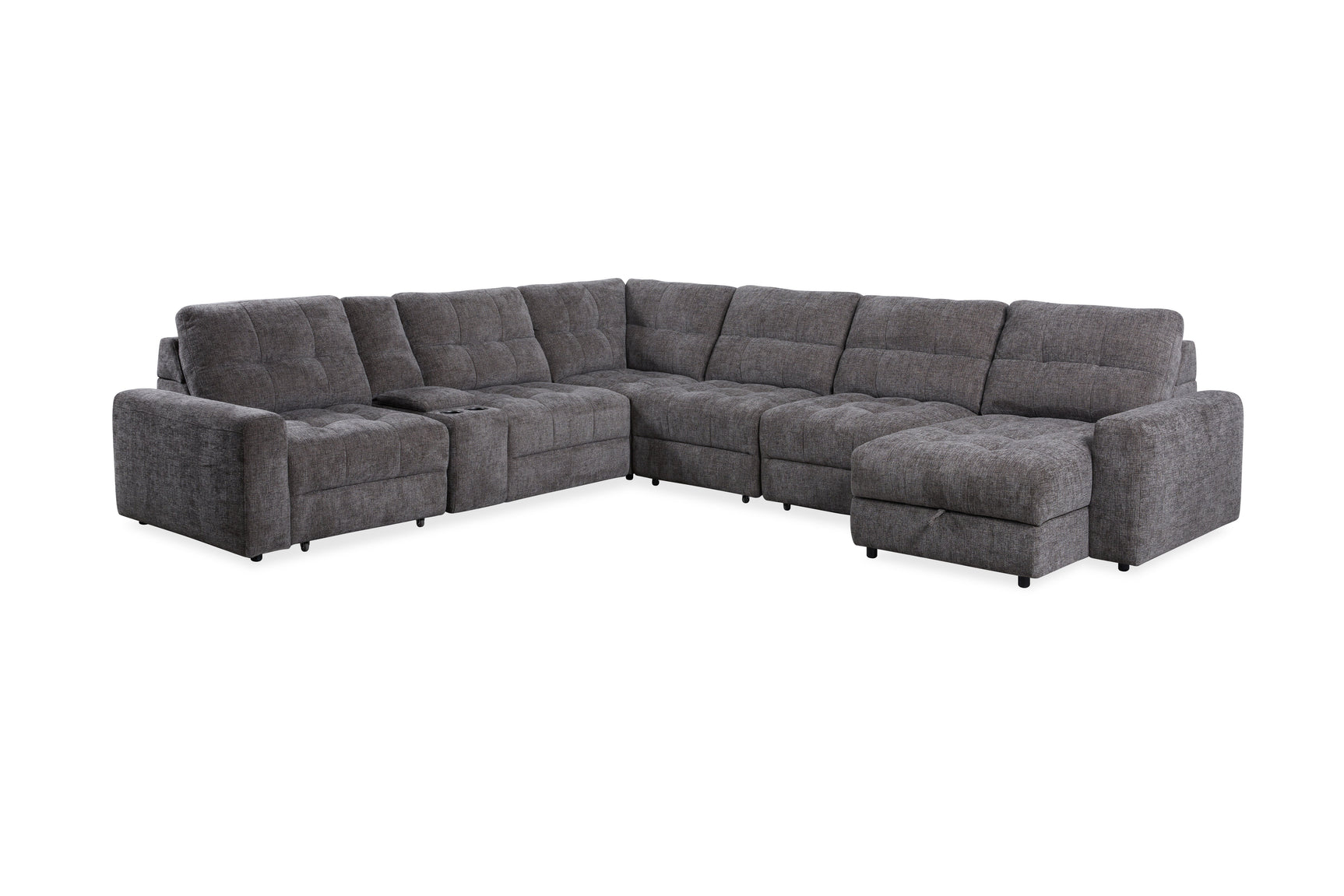 Haven Gunmetal 7-Piece Sleeper Sectional with Sliding Seats and Storage