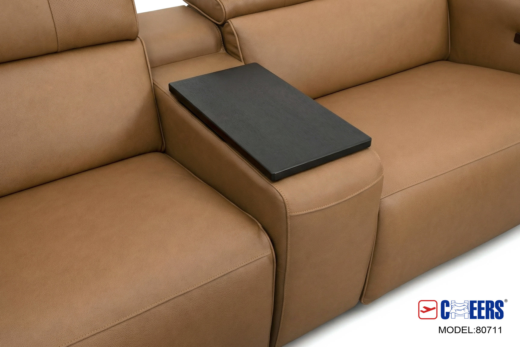 Rally Pro Caramel 6-Piece Power Reclining Sectional with Console and Immersive Sound System
