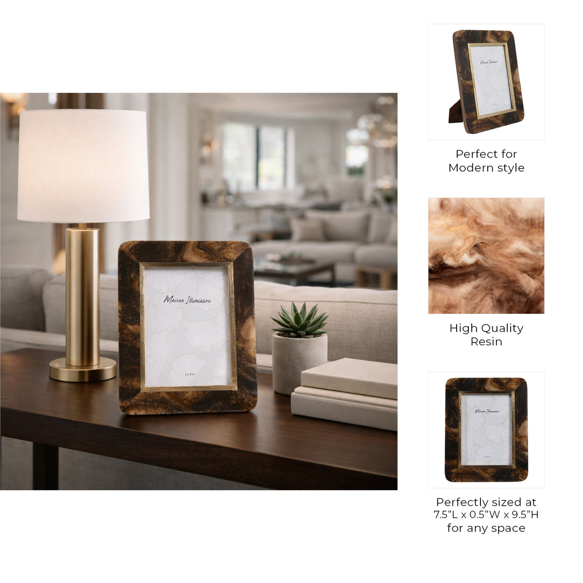 Romoland Brown/Gold Large Brass Border Tortoise Look Photo Frame